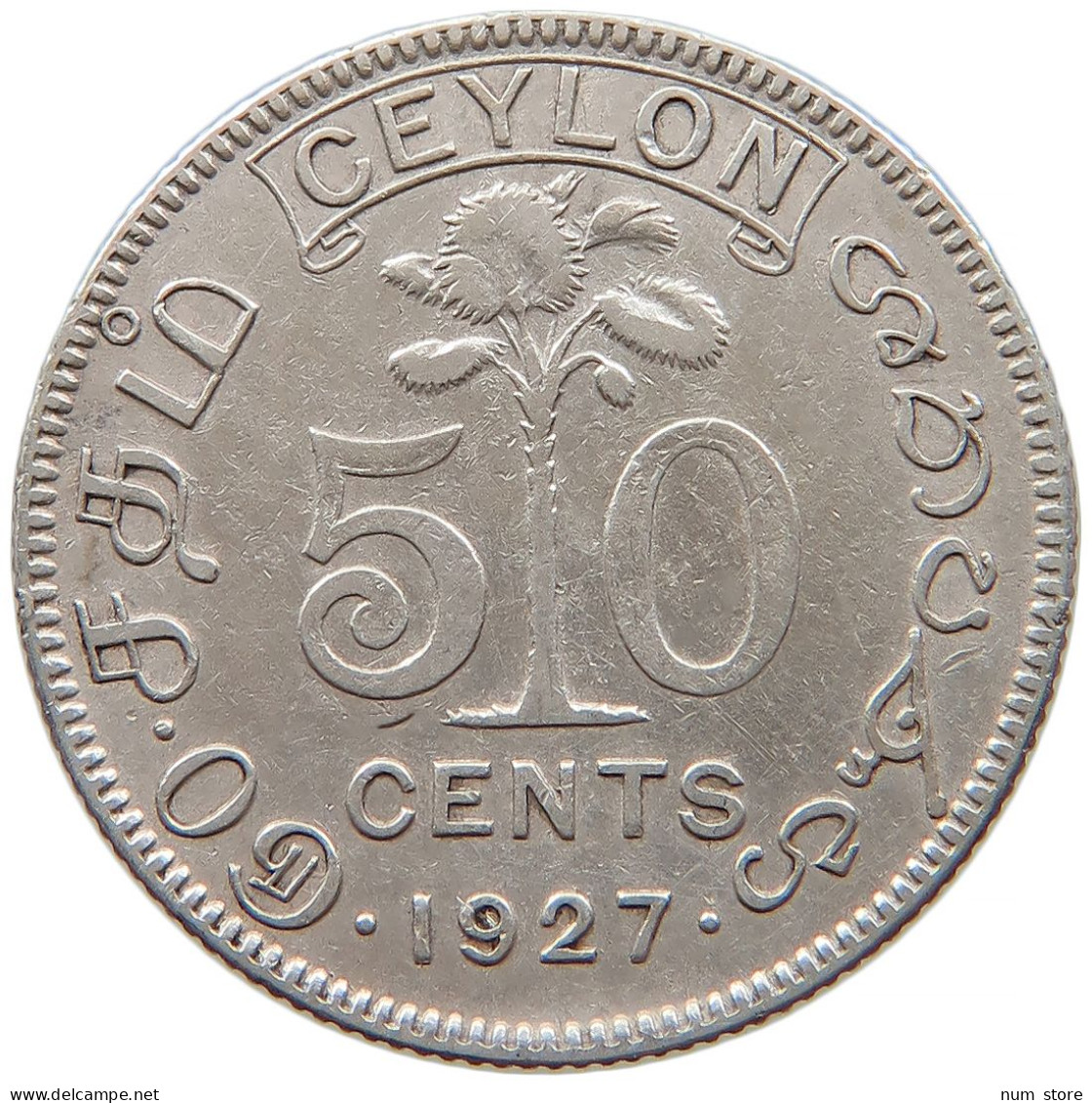 CEYLON 50 CENTS 1927 George V. (1910-1936) #t022 0719 - Sri Lanka (Ceylon)