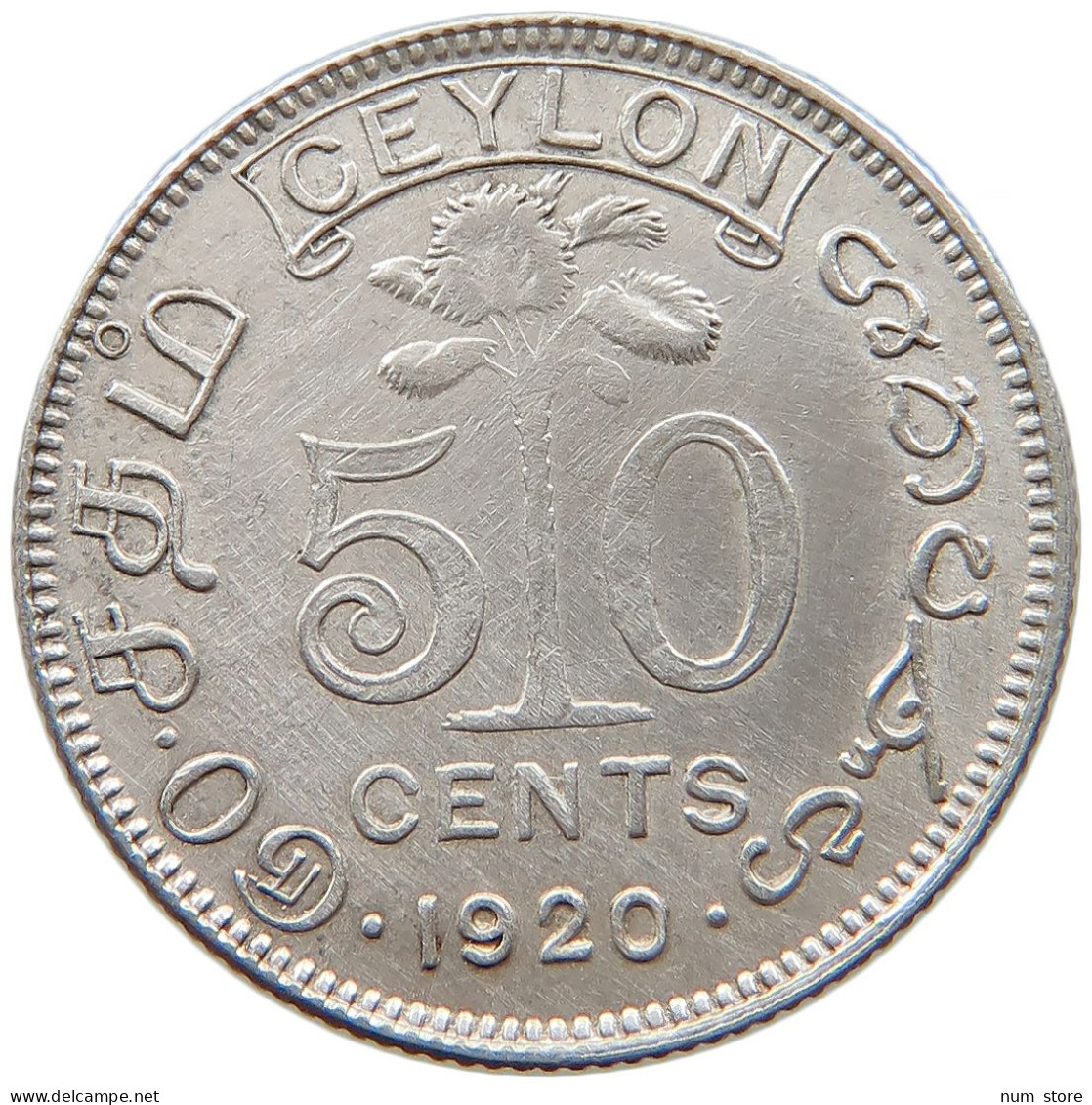 CEYLON 50 CENTS 1920 George V. (1910-1936) #t022 0715 - Sri Lanka