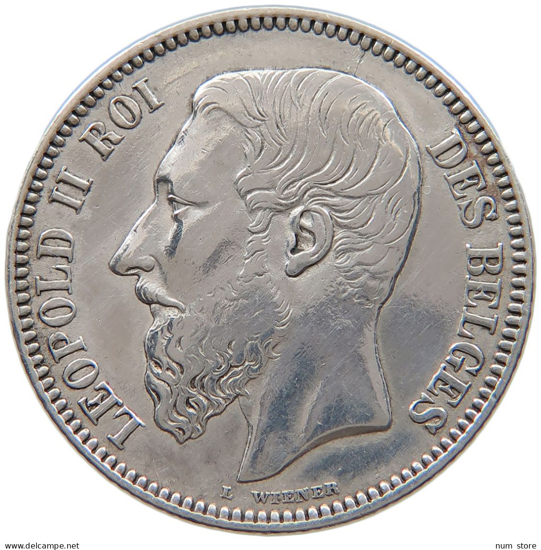 BELGIUM 2 FRANCS 1867 Leopold II. 1865-1909 #t024 0371 - 2 Frank