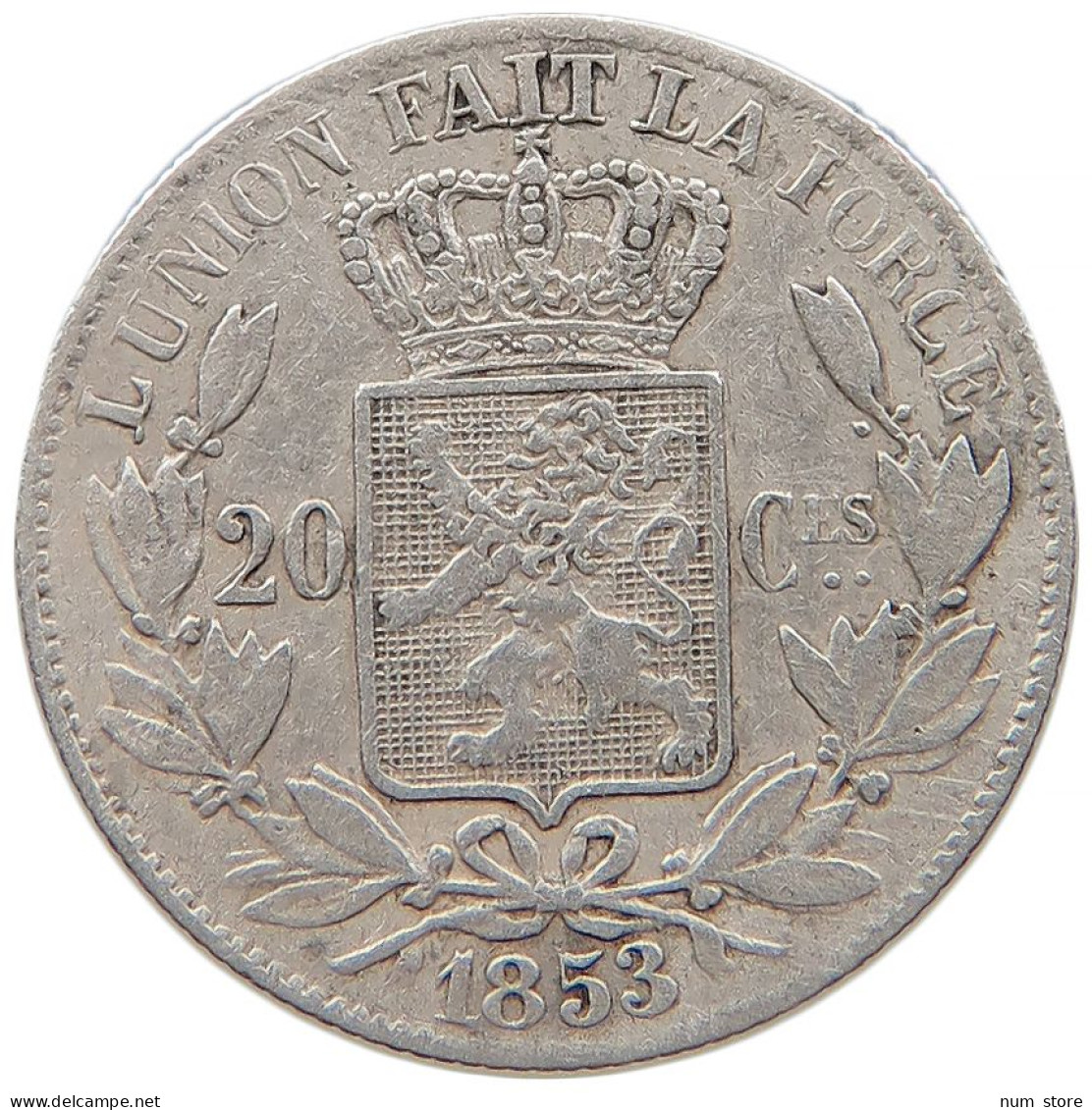 BELGIUM 20 CENTIMES 1853 Leopold I. (1831-1865) #t022 0437 - 20 Cents