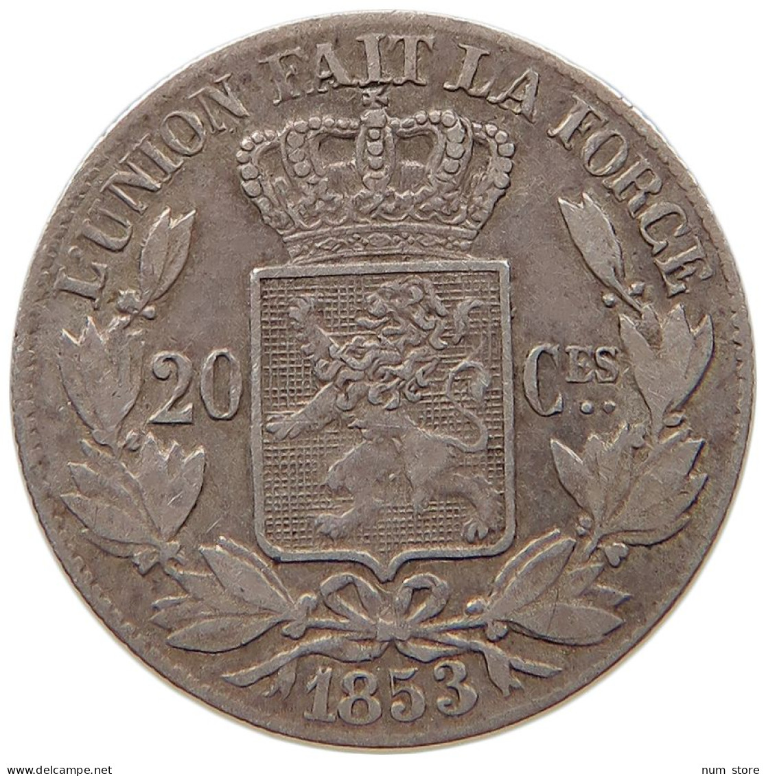 BELGIUM 20 CENTIMES 1853 LEOPOLD I. (1657-1705) #t027 0121 - 20 Cents