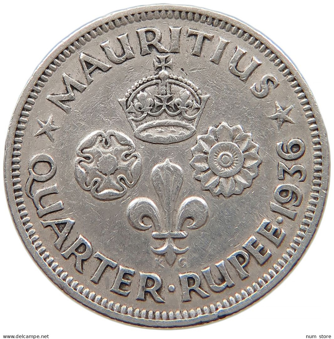 MAURITIUS 1/4 RUPEE 1936 George V. (1910-1936) #t022 0599 - Mauricio