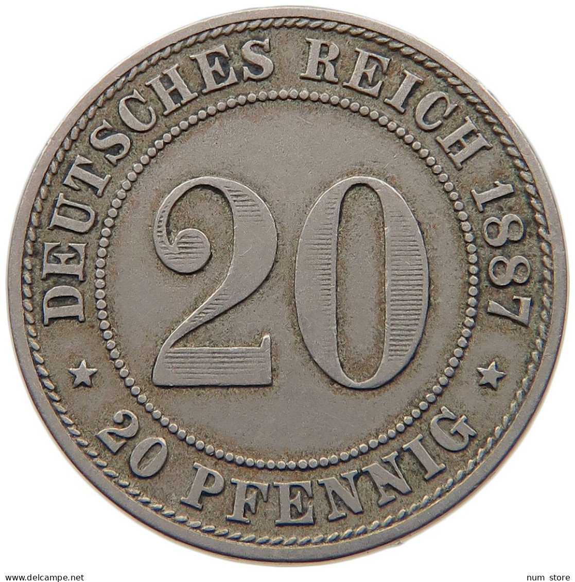 KAISERREICH 20 PFENNIG 1887 G  #t029 0165 - 20 Pfennig