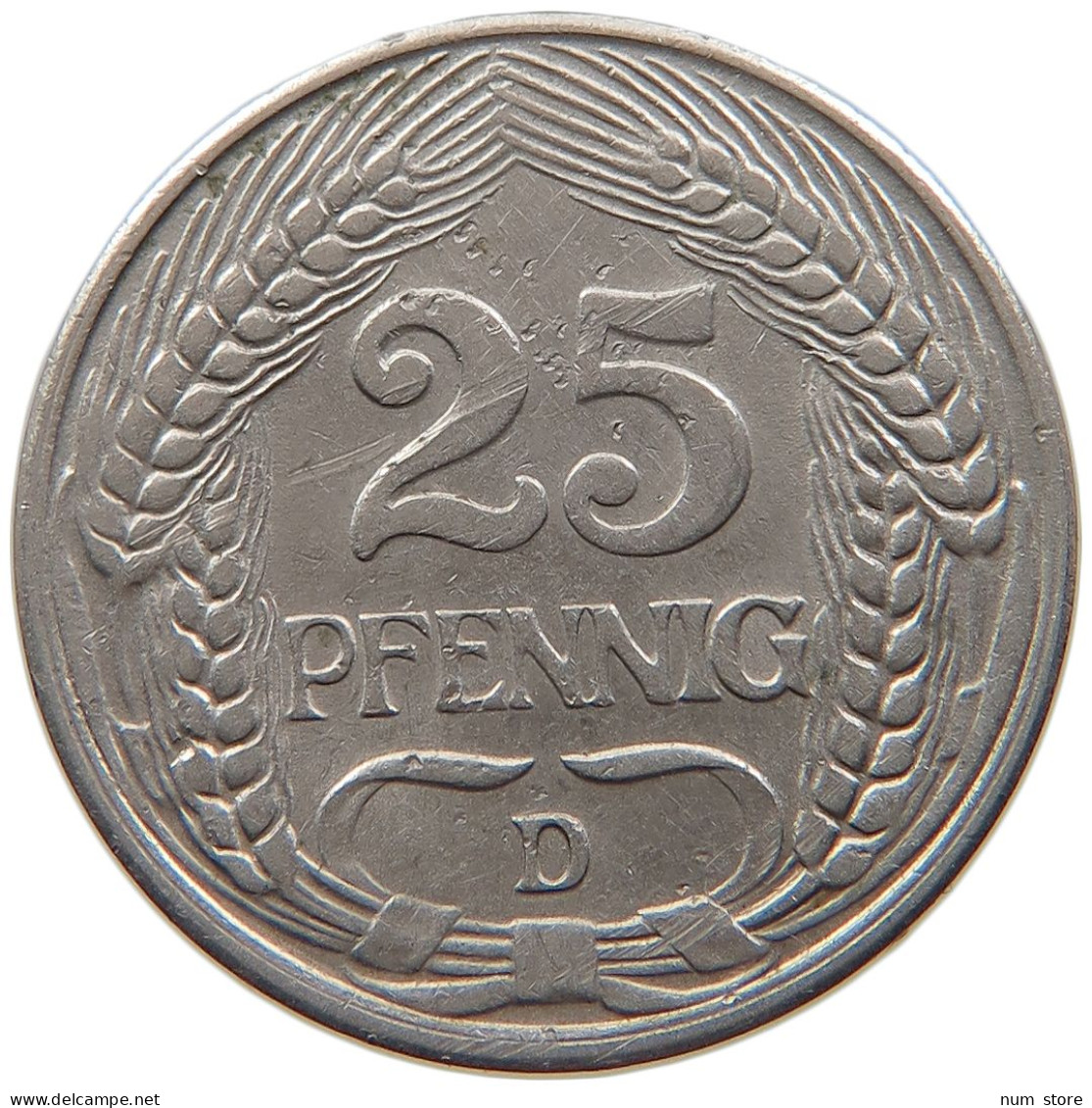 KAISERREICH 25 PFENNIG 1912 D  #t029 0175 - 25 Pfennig