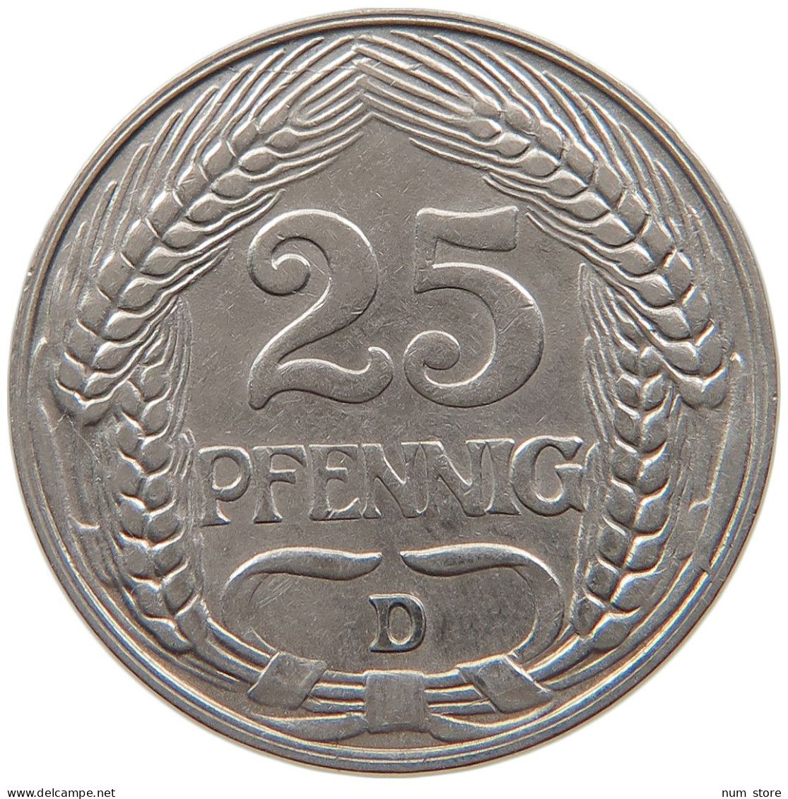 KAISERREICH 25 PFENNIG 1909 D  #t029 0191 - 25 Pfennig