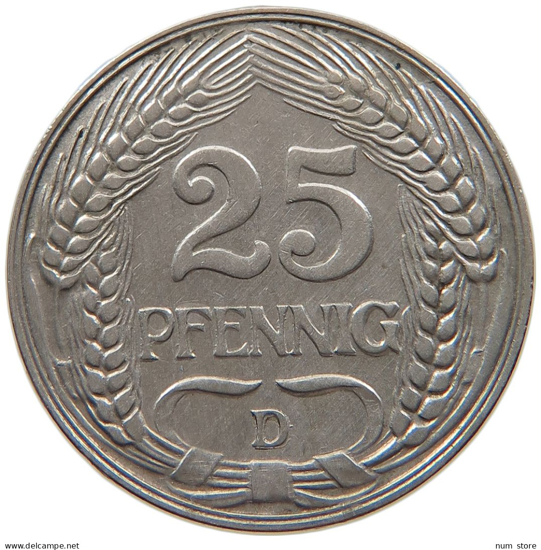 KAISERREICH 25 PFENNIG 1910 D  DOPPELSCHLAG D #t029 0185 - 25 Pfennig