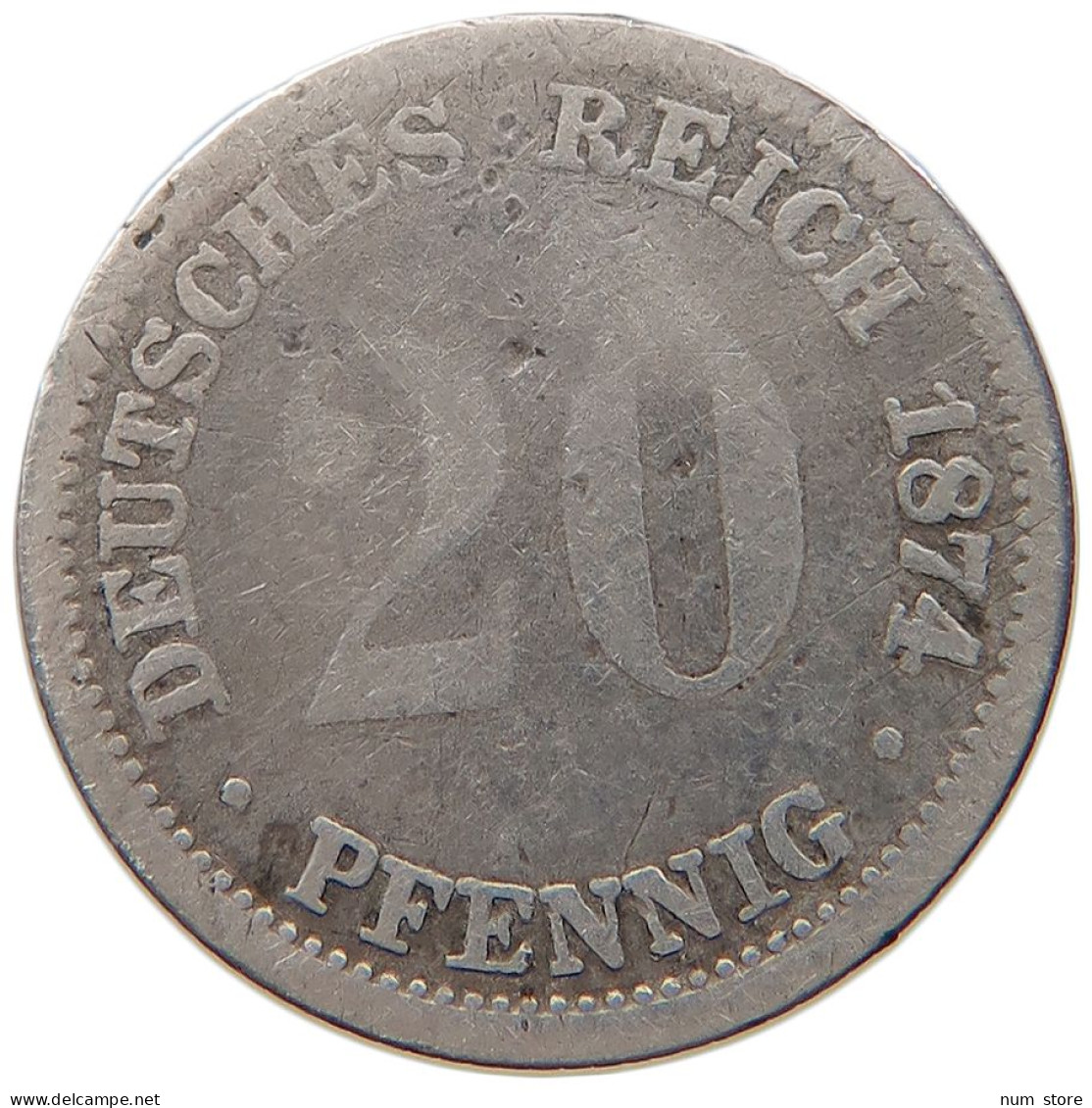 KAISERREICH 20 PFENNIG 1874 D  #t029 0269 - 20 Pfennig