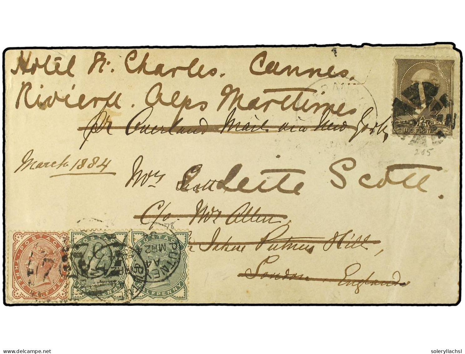 ESTADOS UNIDOS. 1884. Cover Franked By 1882 Garfield 5 C. Brown Used From San Francisco To London. On Arrival (March 24) - Autres & Non Classés