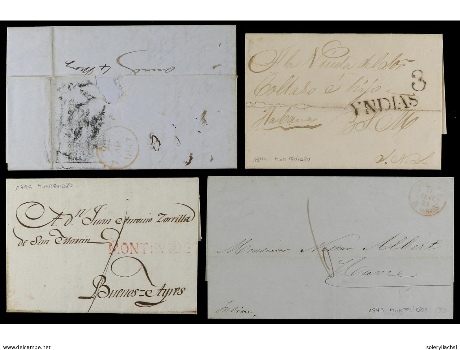 URUGUAY. 1799-1843. 7 Covers, One From Montevideo To London Via Rio De Janeiro, One To Cuba With Blanck YNDIAS Entry Mar - Sonstige & Ohne Zuordnung