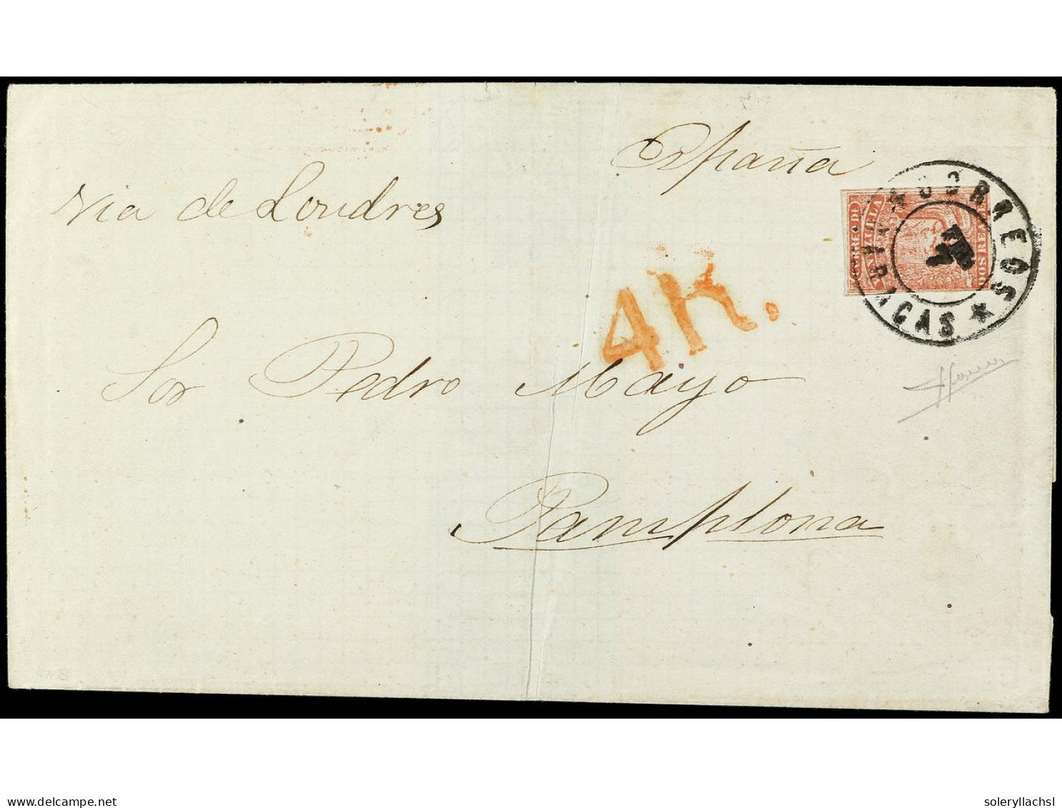 VENEZUELA. 1863. CARACAS A PAMPLONA. 2 Reales Red (Coarse Impression). Mat. Fechador CORREOS / CARACAS Para El Pago Del  - Otros & Sin Clasificación