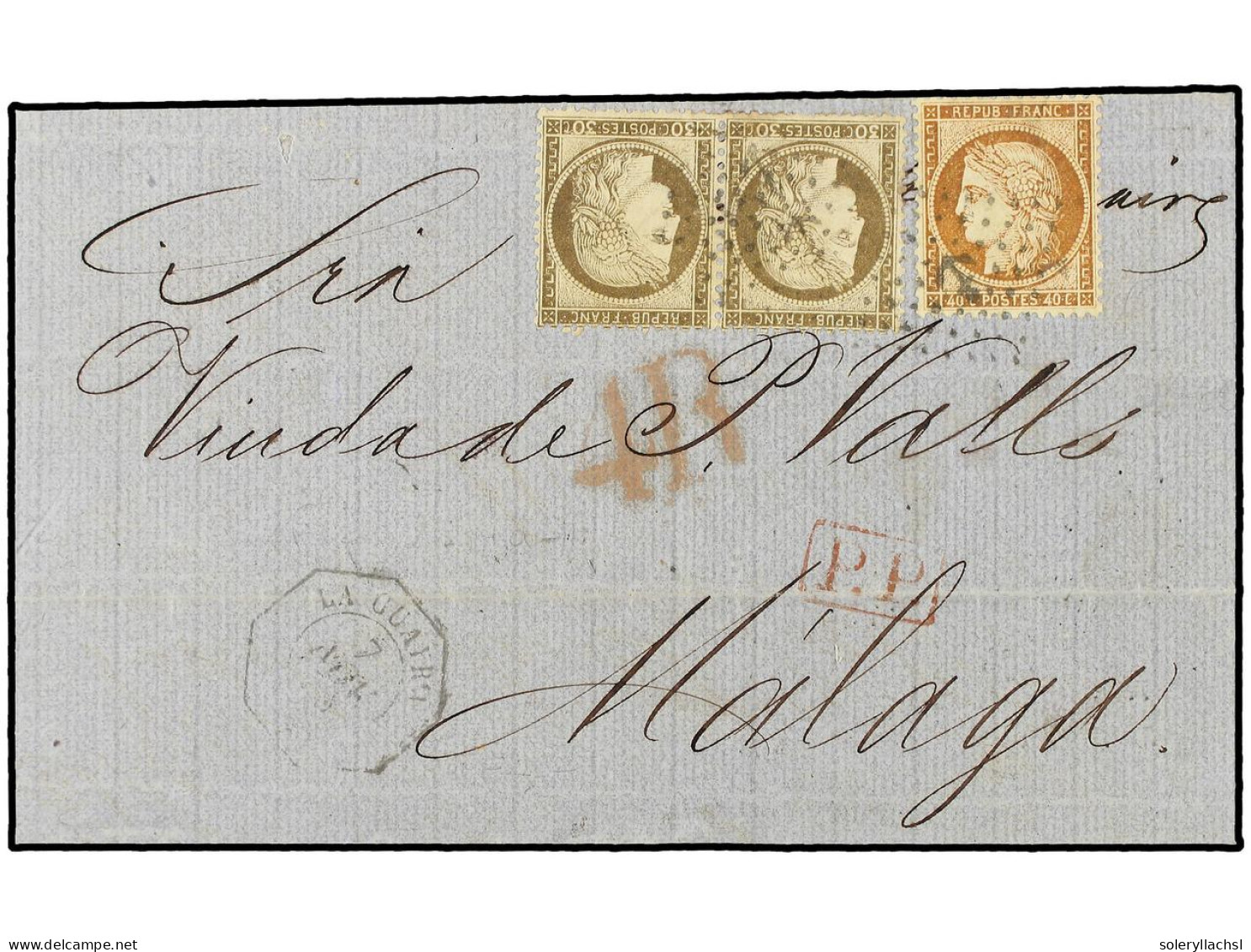 VENEZUELA. 1875 (Nov 7). Entire Letter From CARACAS To MALAGA Franked By France Siège 40c. Orange And Large Figures 1872 - Other & Unclassified