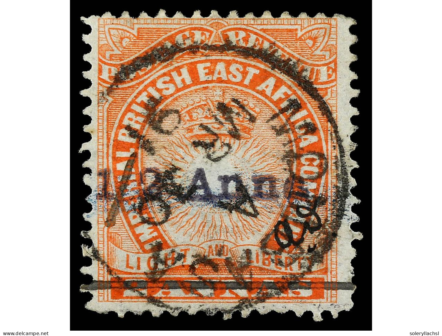 ° AFRICA ORIENTAL BRITANICA. 1891. MOMBASA Provisionals. 1/2 Anna On 2 A. Vermilion. B.P.A. Certificate (1963). Yv. 21 C - Andere & Zonder Classificatie