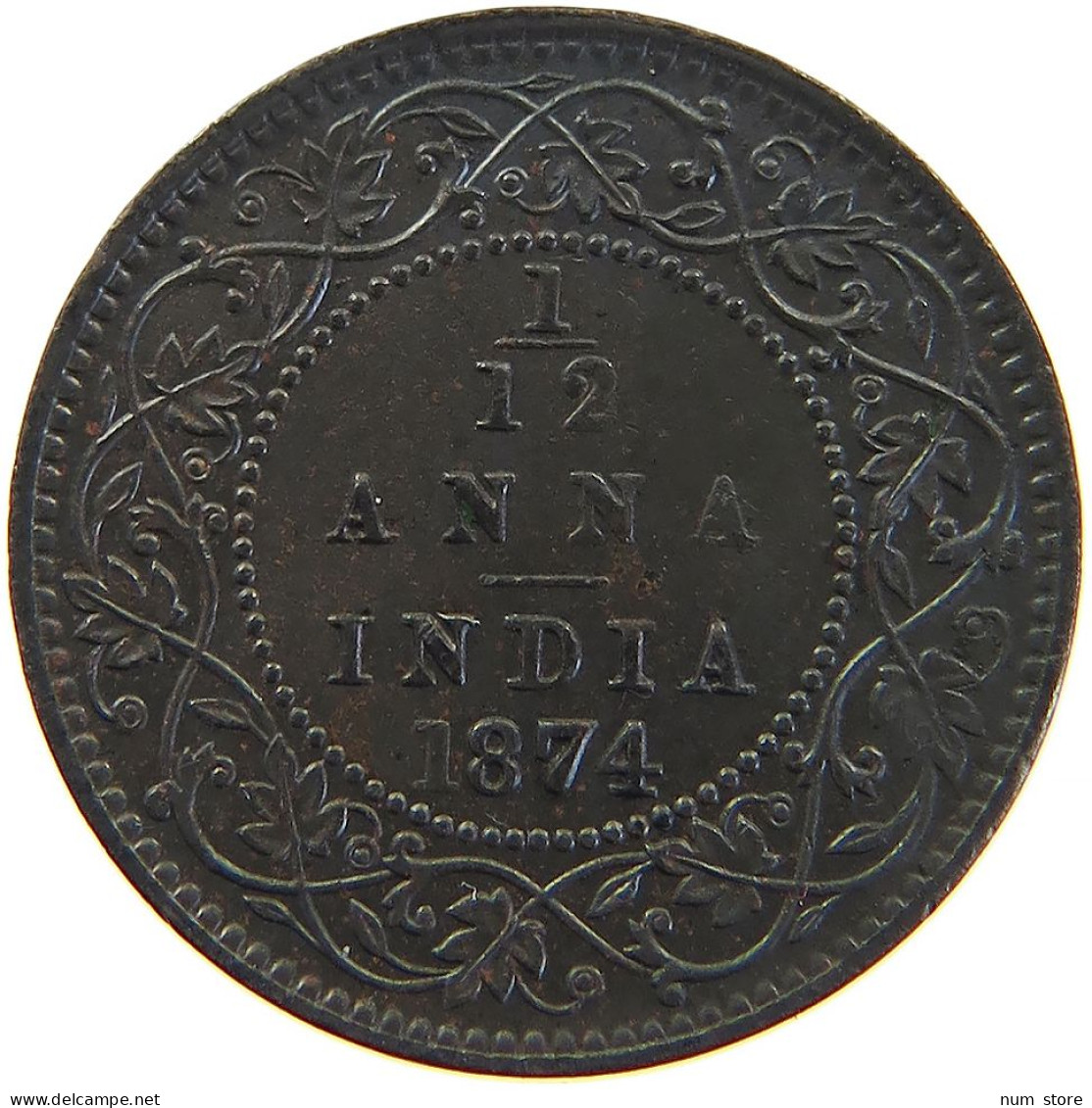 INDIA BRITISH 1/12 ANNA 1874 C Victoria 1837-1901 VERY RARE #t024 0073 - Inde