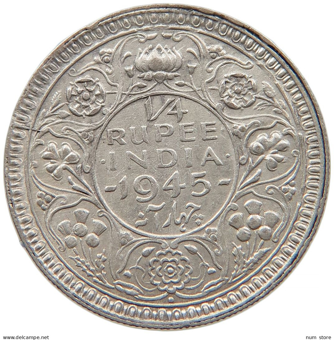 INDIA BRITISH 1/4 RUPEE 1943 B George VI. (1936-1952) #t024 0045 - Inde