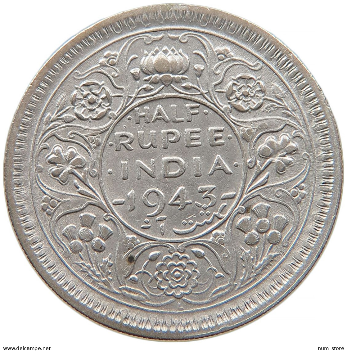 INDIA BRITISH 1/2 RUPEE 1943 L George VI. (1936-1952) #t024 0181 - Inde