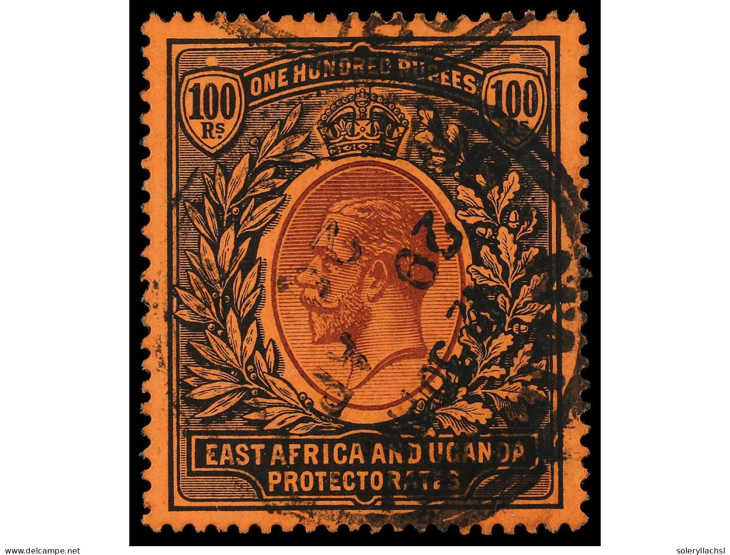 ° AFRICA ORIENTAL BRITANICA. 1912-21. EAST AFRICA AND UGANDA. 100 R. Purple And Black On Red. Very Well Centered. R.P.S. - Andere & Zonder Classificatie