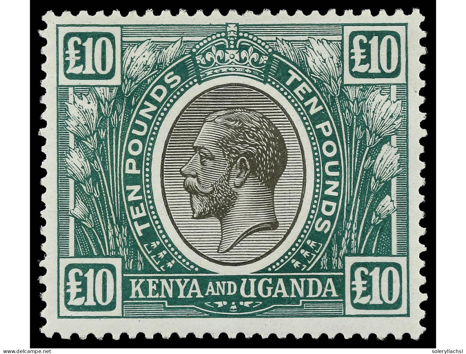 * KENIA Y UGANDA. 1922-7. 10 £ Black And Green. Fresh Colour And Exceptional Centering, Original Gum Barest Trace Of Hin - Autres & Non Classés