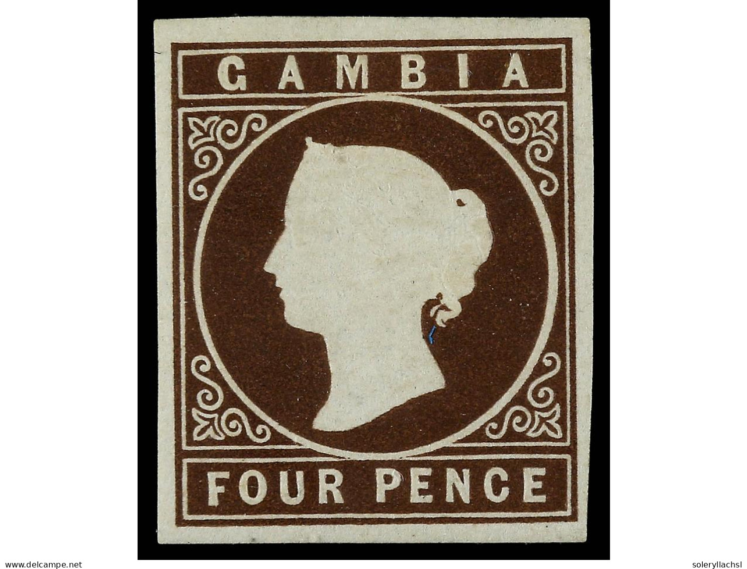 * GAMBIA. 1869. 4 P. Brown. Signed Brun. Yv. 1 Cat. 650€. SG.1. - Andere & Zonder Classificatie