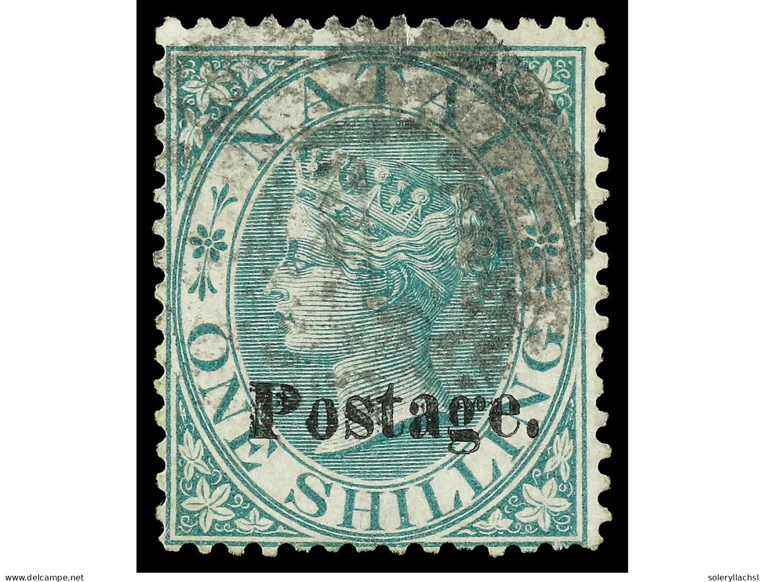 ° NATAL. 1869. 1 S. Green, Overprint 'Postage', 12 3/4 Mm. Ex Dale-Liechtenstein. R.P.S. Certificate. Yv. 22 Cat. 1.250€ - Other & Unclassified