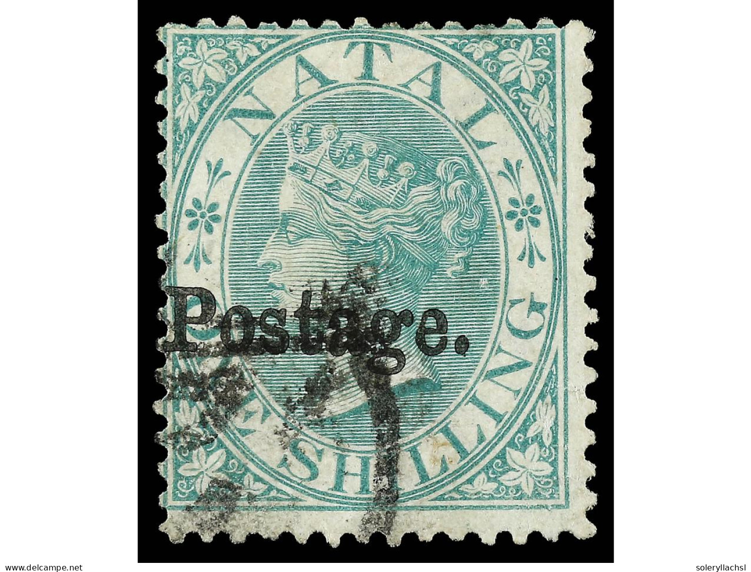 ° NATAL. 1869. 1 S. Green, Overprint 'Postage' 13 3/4 Mm. Ex Dale-Liechtenstein. R.P.S. Certificate. Yv. 22a Cat. 2.500€ - Autres & Non Classés