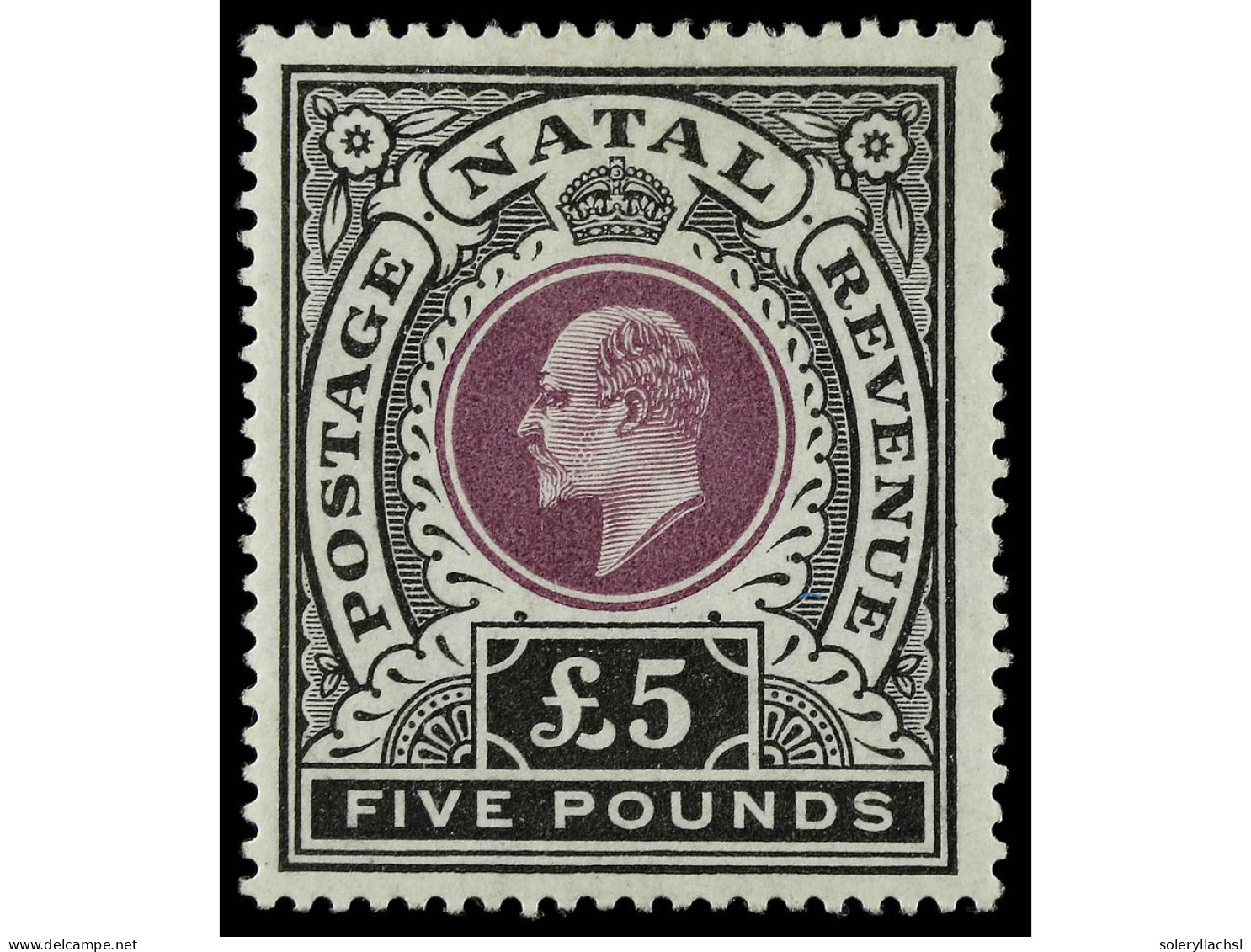 * NATAL. 1902-3. 5 £ Mauve And Black, Exceptionally Well Centered, Strong Fresh Colours. Original Gum Very Fine And Choi - Andere & Zonder Classificatie