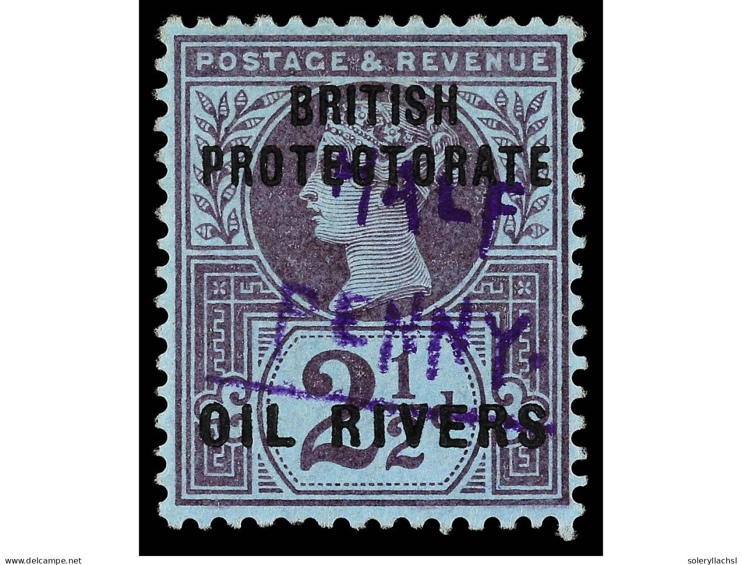* COSTA DE NIGER. 1893. PROTECTORATE. 1/2 P. Violet On 2 1/2 P. One Of The RAREST Of All The Old Calabar Provisionals Wi - Andere & Zonder Classificatie