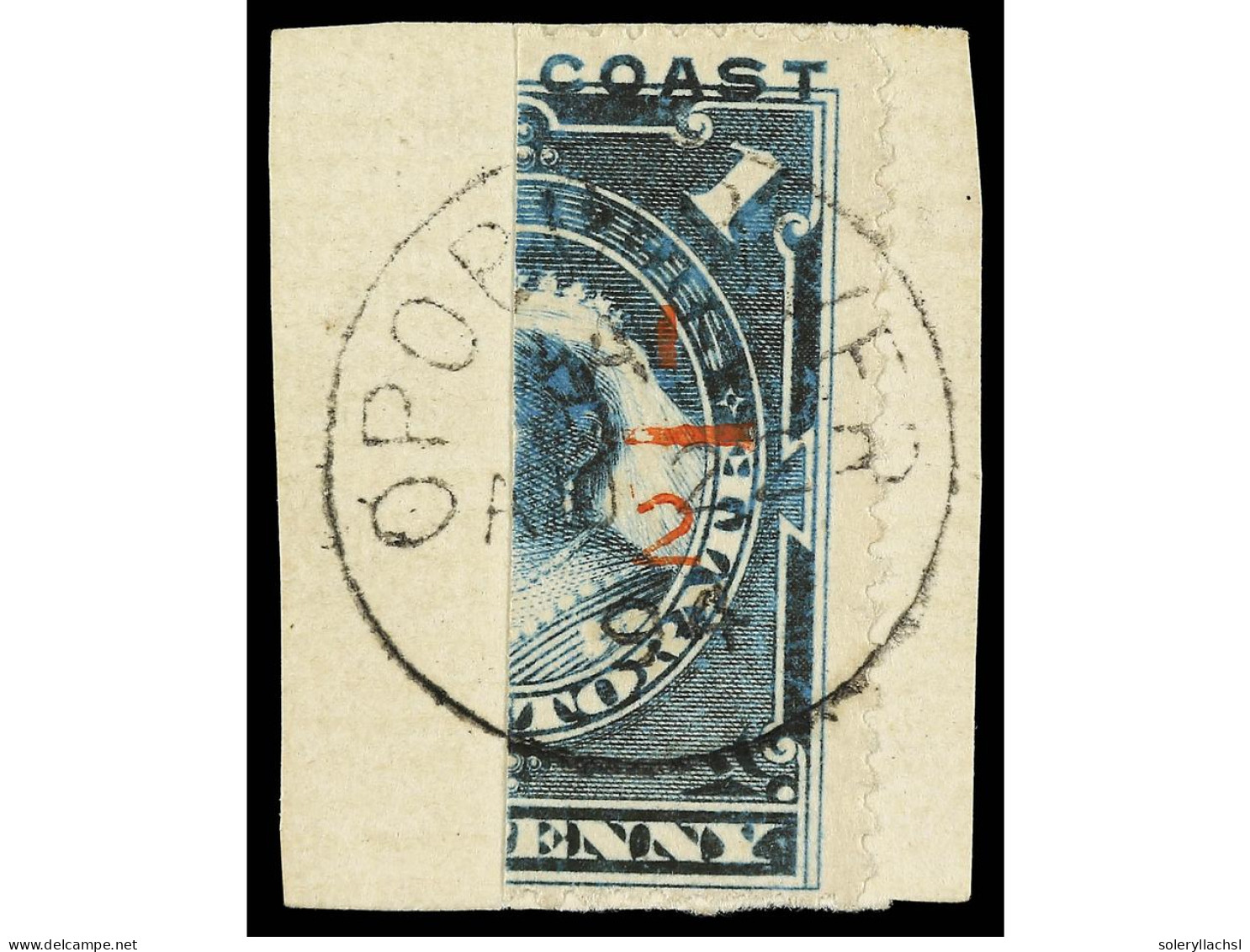 ° COSTA DE NIGER. 1894. PROTECTORATE. 1/2 P. On Half Of 1 P. Pale Blue. Opobo Bisect Provisional, Tied To Small Piece By - Other & Unclassified