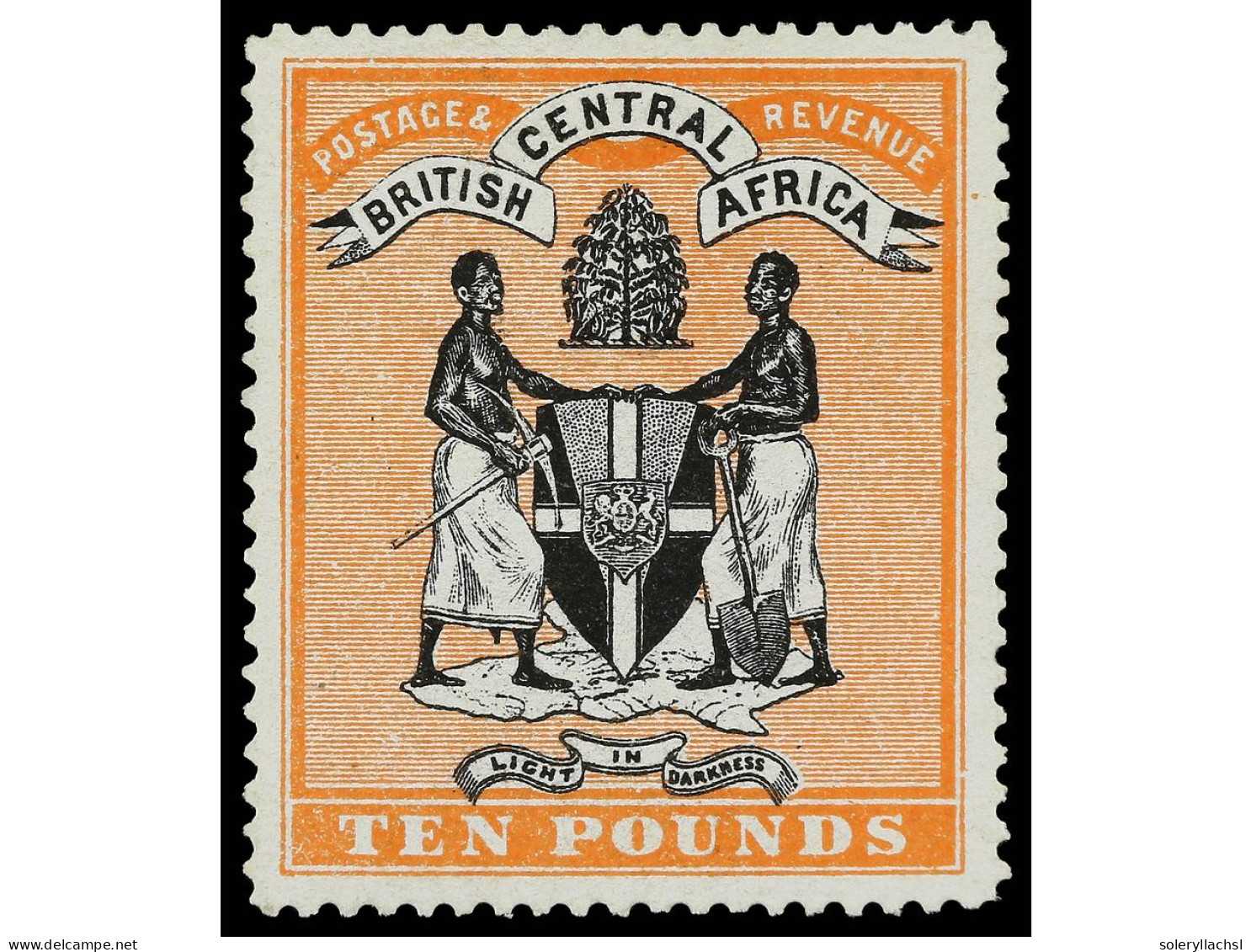 * NYASSALAND. 1895. BRITISH CENTRAL AFRICA. 10 £ Black And Orange-vermilion. Well Centered. Original Gum. DIENA Certific - Andere & Zonder Classificatie