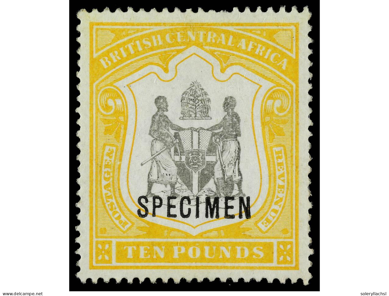 * NYASSALAND. 1897. BRITISH CENTRAL AFRICA. 10 £ Black And Yellow. Overprint SPECIMEN. Yv. 52SP Cat. 400€. SG.52s. - Autres & Non Classés