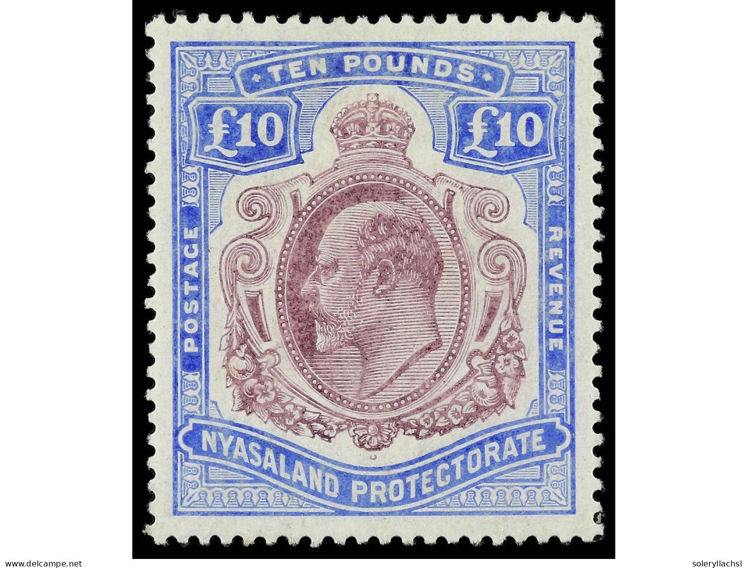 * NYASSALAND. 1908. 10 £ Purple And Ultramarine. Well Centered, Fresh Colours. Original Gum. Signed Bloch. RARITY. Ex Sa - Otros & Sin Clasificación