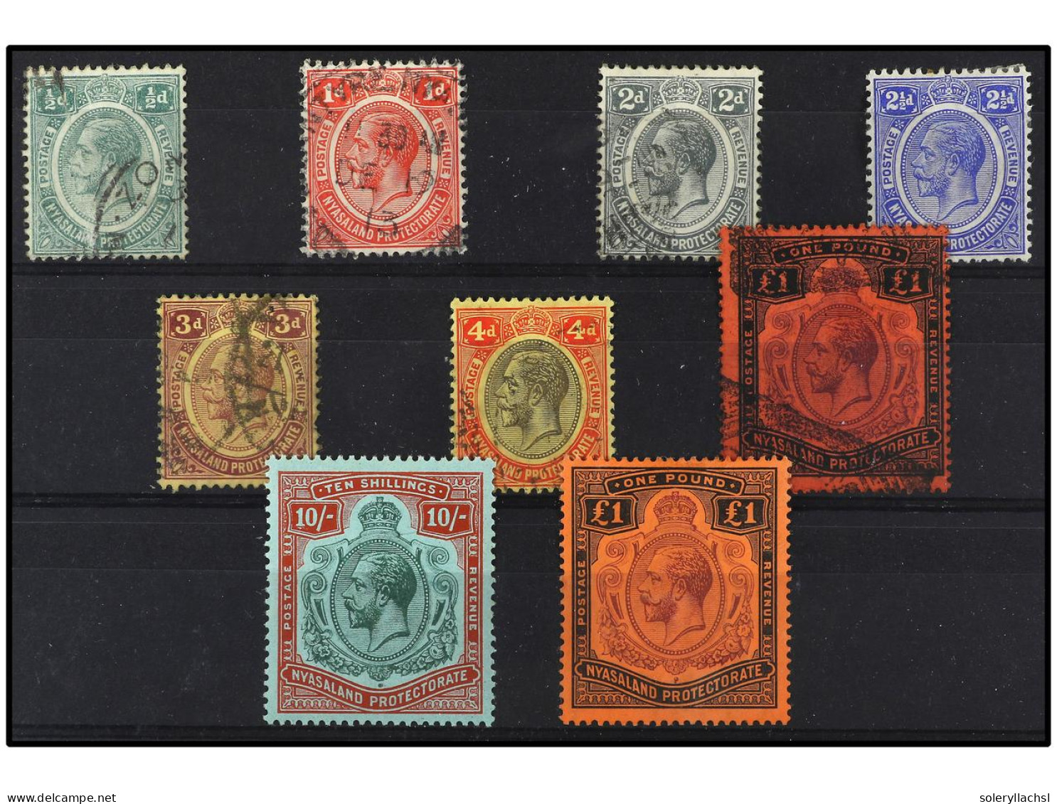 **/* NYASSALAND. 1913-21. 10 S. Pale Green And Deep Scarlet (MNH) And 1 £ Purple And Black (MH). Includes Some Used Valu - Other & Unclassified