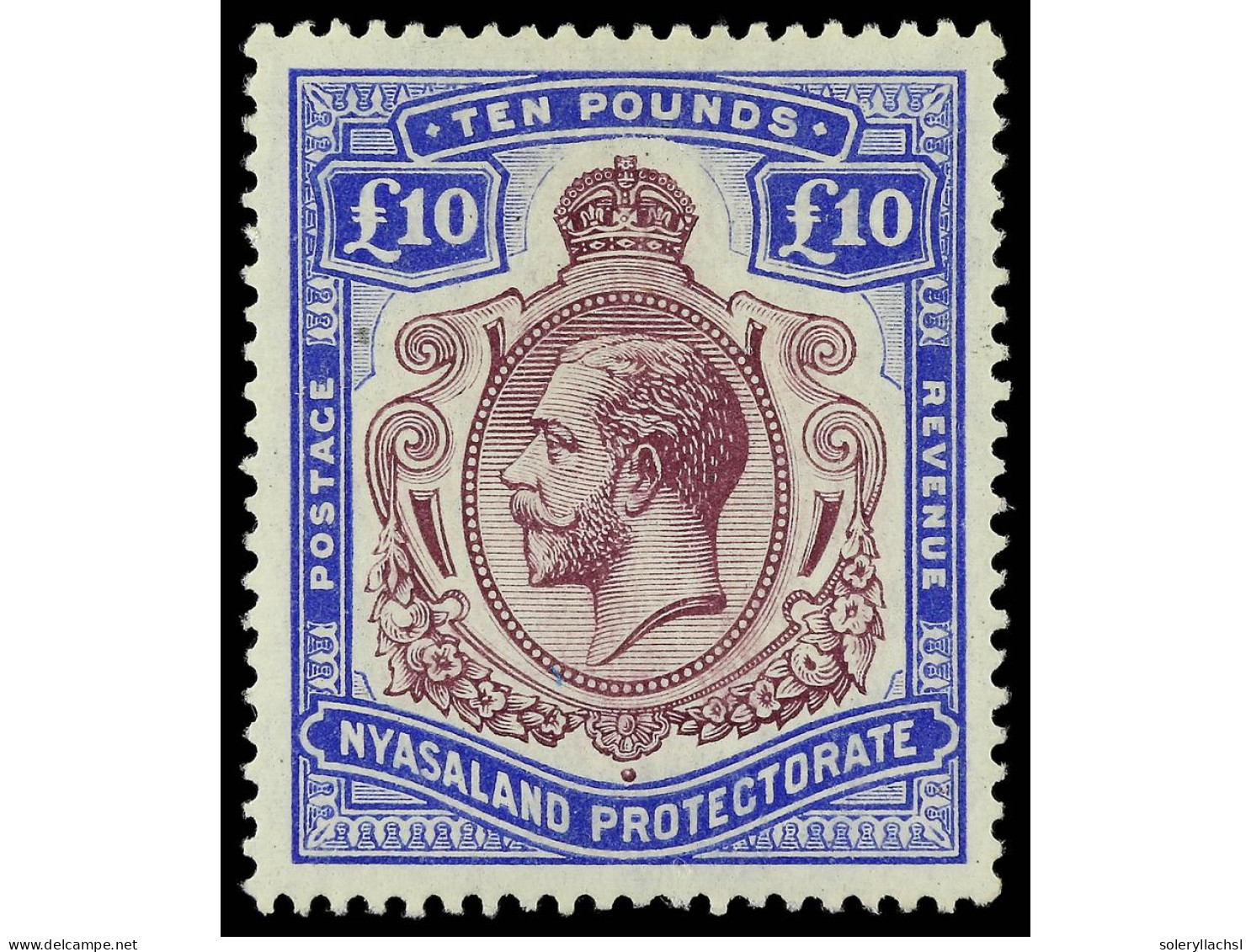 * NYASSALAND. 1913-9. 10 £ Purple And Dull Ultramarine. Remarkably Well Centered Withing Large Margins, Intense Rich Col - Andere & Zonder Classificatie