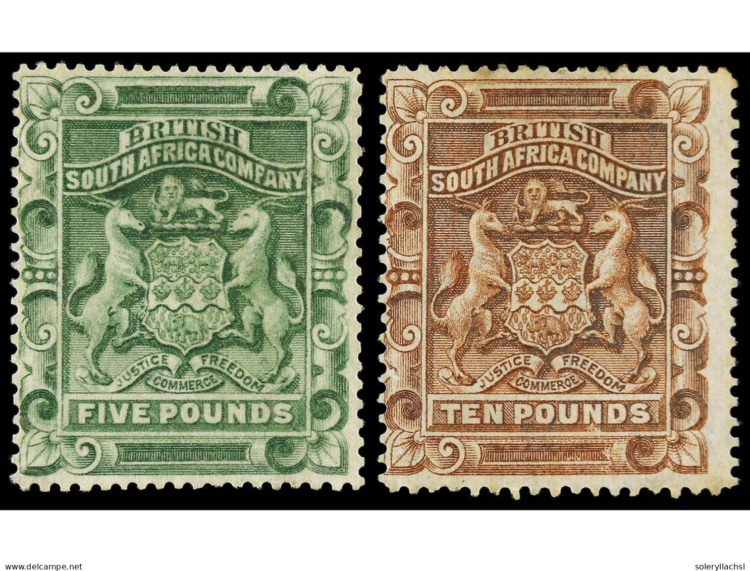 (*) RHODESIA. 1892. 5 £ And 10 £. No Gum, Probably Washed. Yv. 10/11. SG.12/3. - Sonstige & Ohne Zuordnung