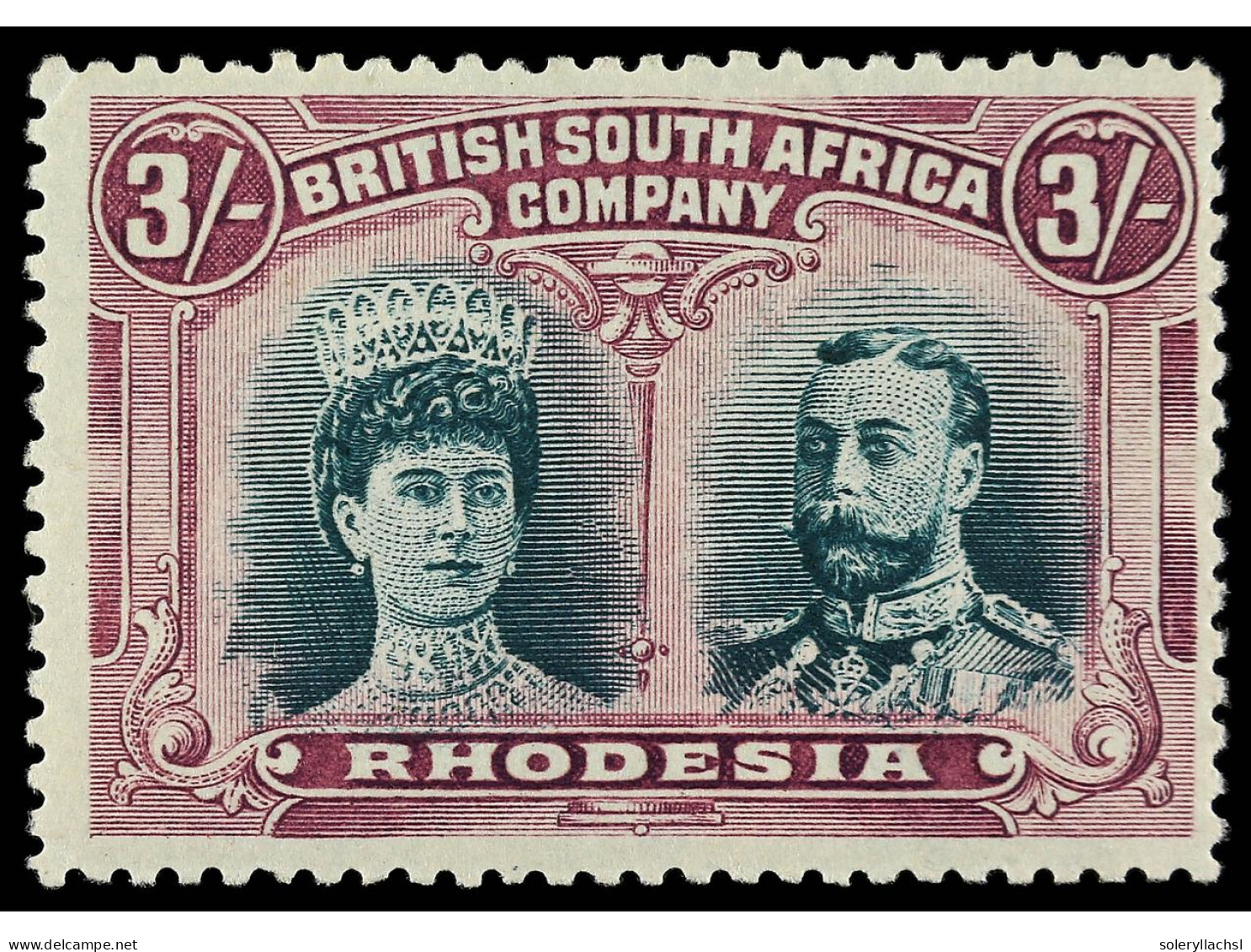 * RHODESIA. 1910. 3 S. Bright Green And Magenta. One Corner Perforation Light Crease. RARE. B.P.A. Certificate. Yv. 34.  - Other & Unclassified