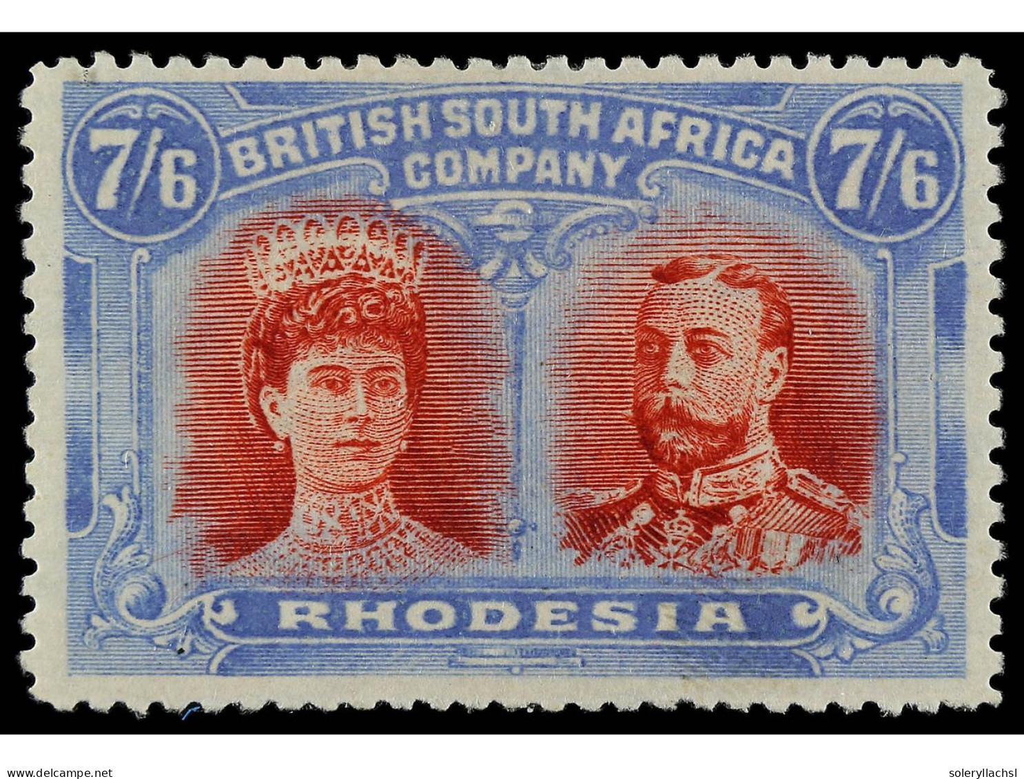 * RHODESIA. 1910. 7/6 S. Carmine And Pale Blue. Yv. 36 Cat. 1.100€. SG.160b. - Sonstige & Ohne Zuordnung