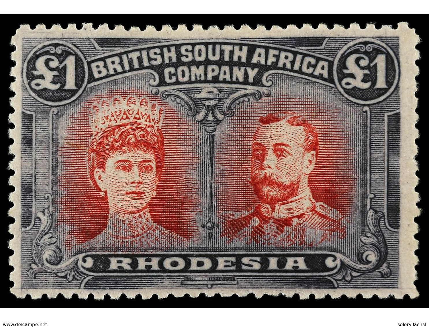 * RHODESIA. 1910. 1 £ Carmine-red And Bluish Black. Yv. 38 Cat. 1.500€. SG.165. - Otros & Sin Clasificación