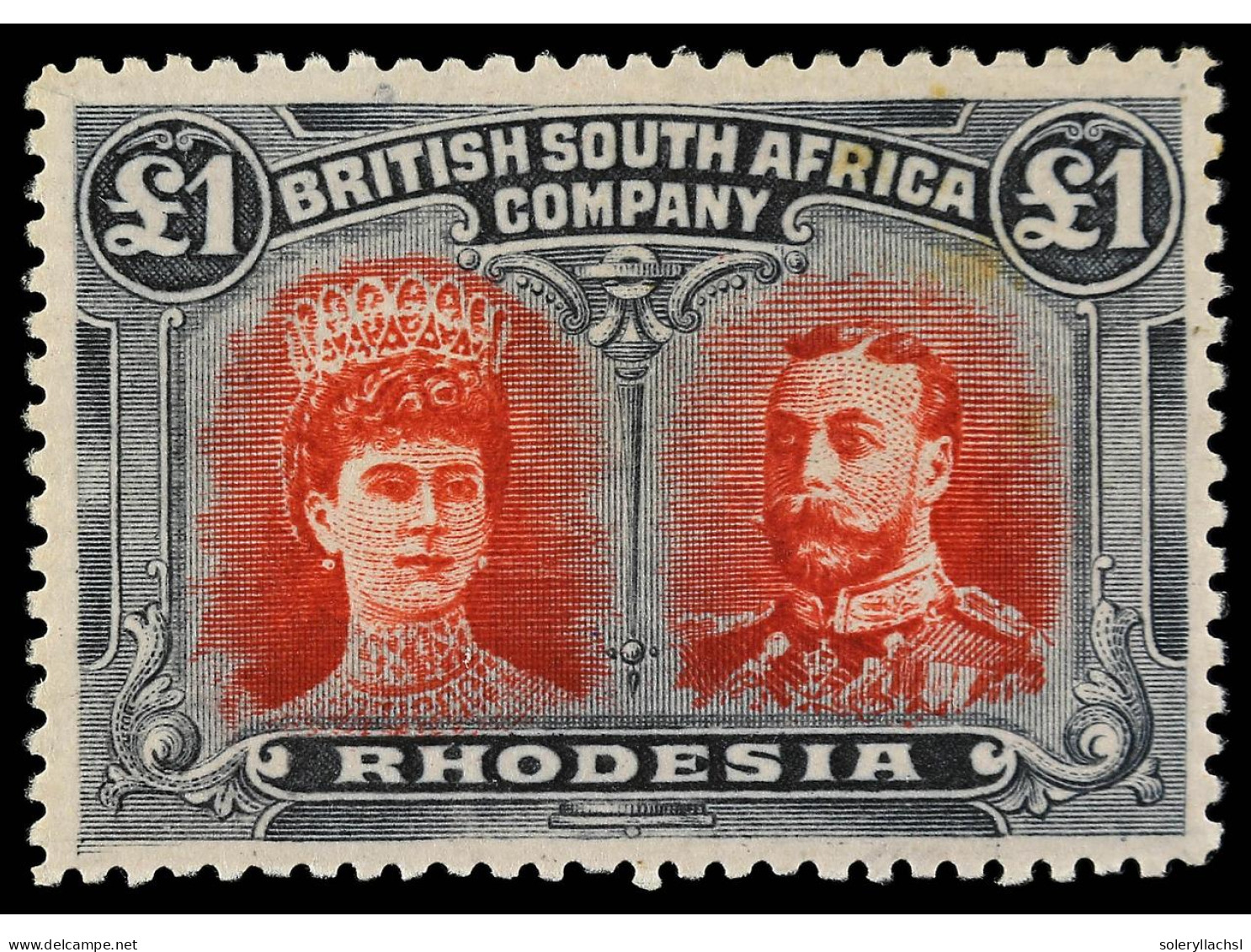 * RHODESIA. 1910. 1 £ Rose-scarlet And Bluish Black. Yv. 38 Cat. 1.500€. SG.166. - Other & Unclassified