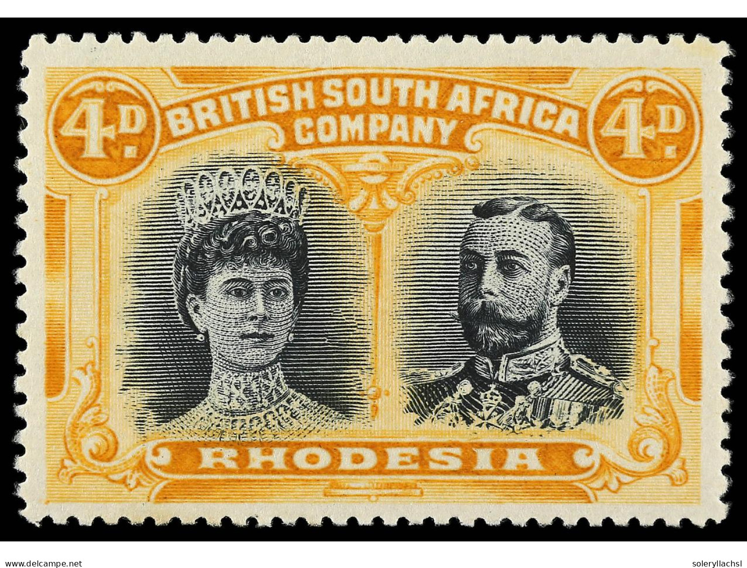 * RHODESIA. 1910. 4 P. Black And Orange. Perf. 15 X 14. Yv. 26 Var. SG.181. Stanley Gibbons.450£. - Andere & Zonder Classificatie