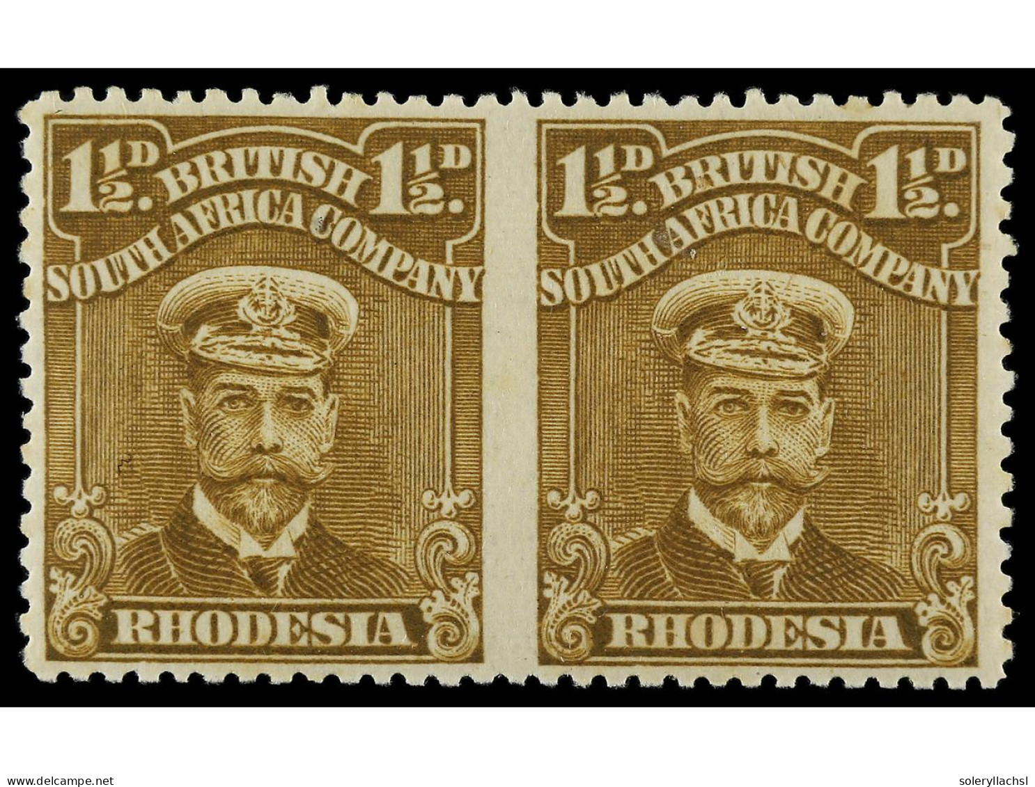 * RHODESIA. 1919. 1 1/2 P. Brown-ochre. Imperforate Between, Horizontal Pair. SCARCE. Yv. 41 Var. SG.197a. Stanley Gibbo - Andere & Zonder Classificatie