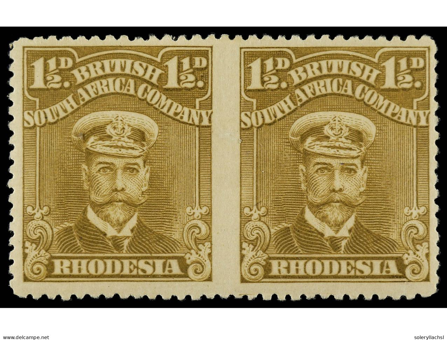 * RHODESIA. 1917. 1 1/2 P. Bistre-brown. Imperforate Between, Horizontal Pair. SCARCE. Yv. 41 Var. SG.198a. Stanley Gibb - Autres & Non Classés