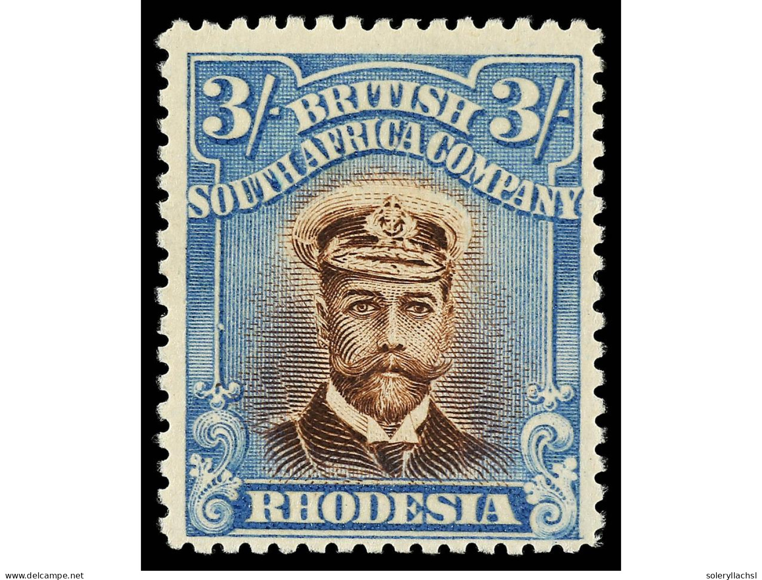 * RHODESIA. 1913. DIE II. 3 S. Chocolate And Blue. Perf. 15. Yv. 53 Var. SG.250. Stanley Gibbons.750£. - Autres & Non Classés