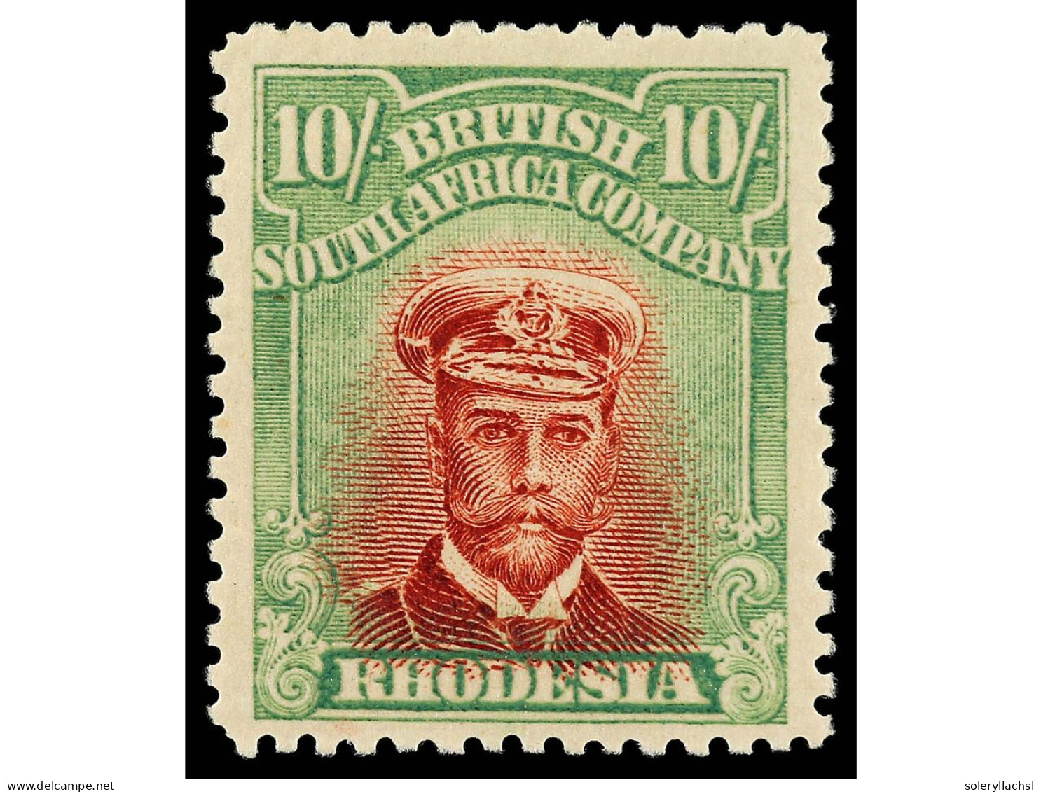 * RHODESIA. 1913. DIE III. 10 S. Carmine-lake And Yellow-green. Perf. 14. Yv. 56 Var. SG.277. Stanley Gibbons.400£. - Autres & Non Classés