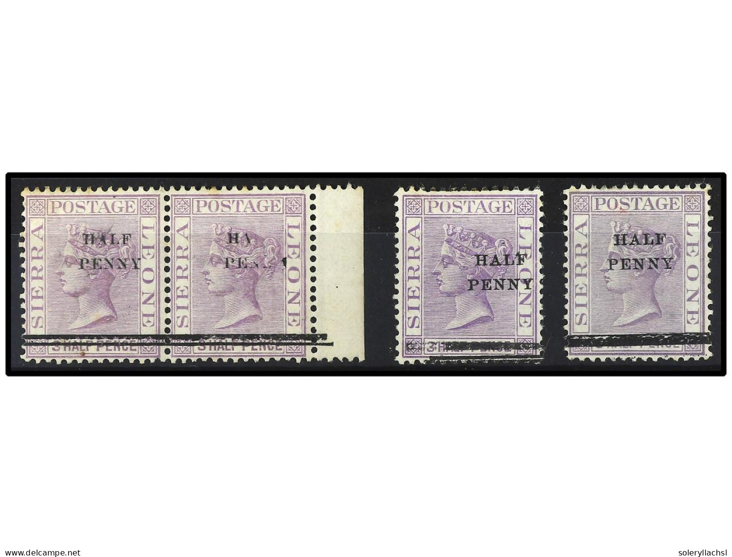 * SIERRA LEONA. 1893. 1/2 P. On 1 1/2 P. Lilac. Yv. 29, 30 (3) Cat. 600€. SG.38, 39 (3). - Other & Unclassified