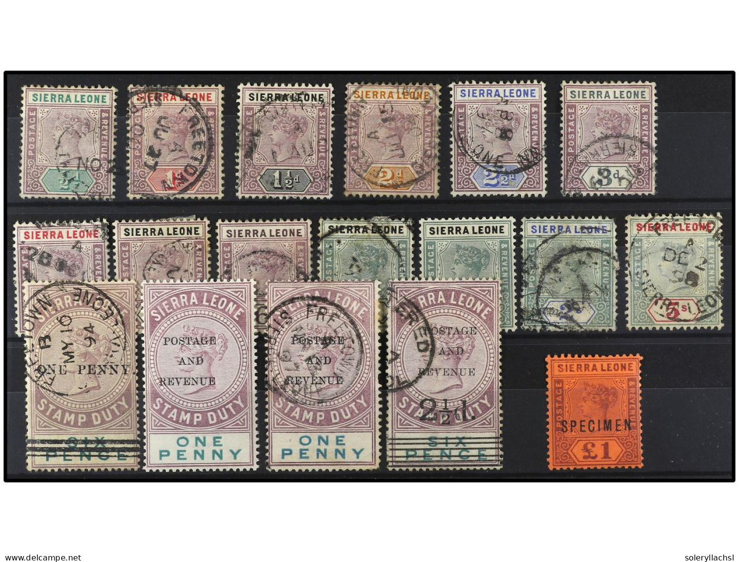 */° SIERRA LEONA. 1896-7. COMPLETE Set, Mostly Used, And 1 £ Overprinted SPECIMEN. Includes Some Values Of The Revenue S - Andere & Zonder Classificatie