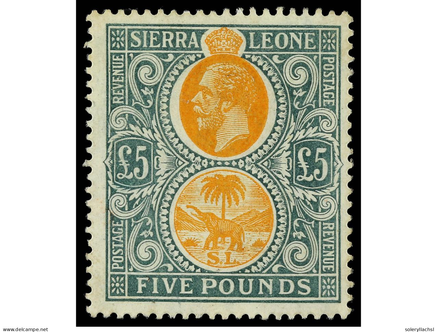 * SIERRA LEONA. 1912. 5 £ Orange And Green. Original Gum With Just The Slight Test Trace Of Toning. Very Fine. Ex Samos. - Sonstige & Ohne Zuordnung