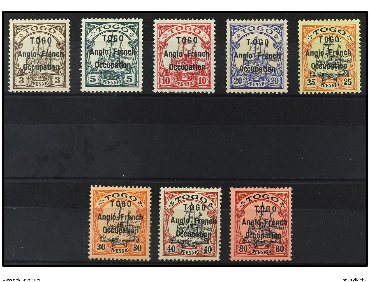 * TOGO. 1914. ANGLO-FRENCH OCCUPATION. 3 Pf. To 80 Pf., Except 50 Pf. Signed Stolow And Others. Yv. 30, 32, 34/8, 40 Cat - Sonstige & Ohne Zuordnung