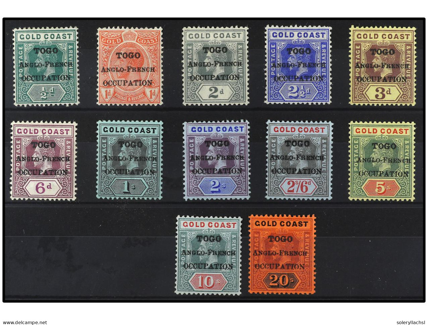 * TOGO. 1916. ANGLO-FRENCH OCCUPATION. 12 Values, Complete Set. 2 P. Toned Gum. Yv. 72/83 Cat. 400€. SG.H47/58. - Otros & Sin Clasificación