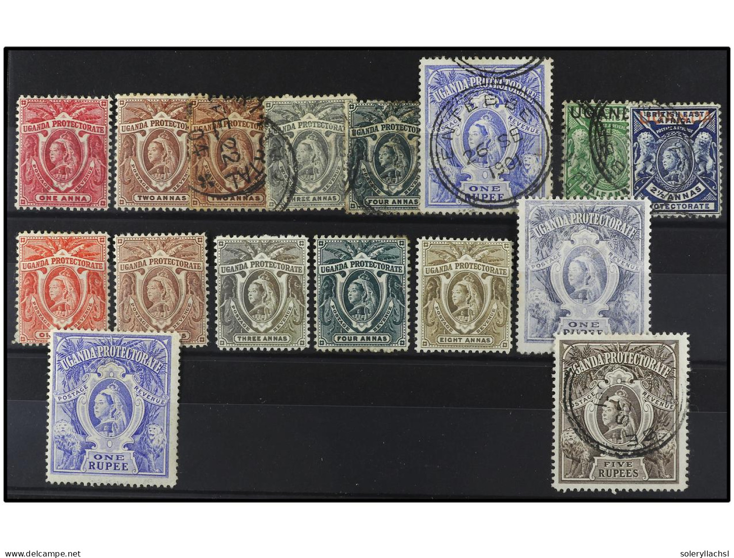 */° UGANDA. 1898. SEVEN Values, Complete Set. 1 A. To 5 R. Five Rupees Used, Rest Mint. Including *90a And Also Some Dup - Other & Unclassified