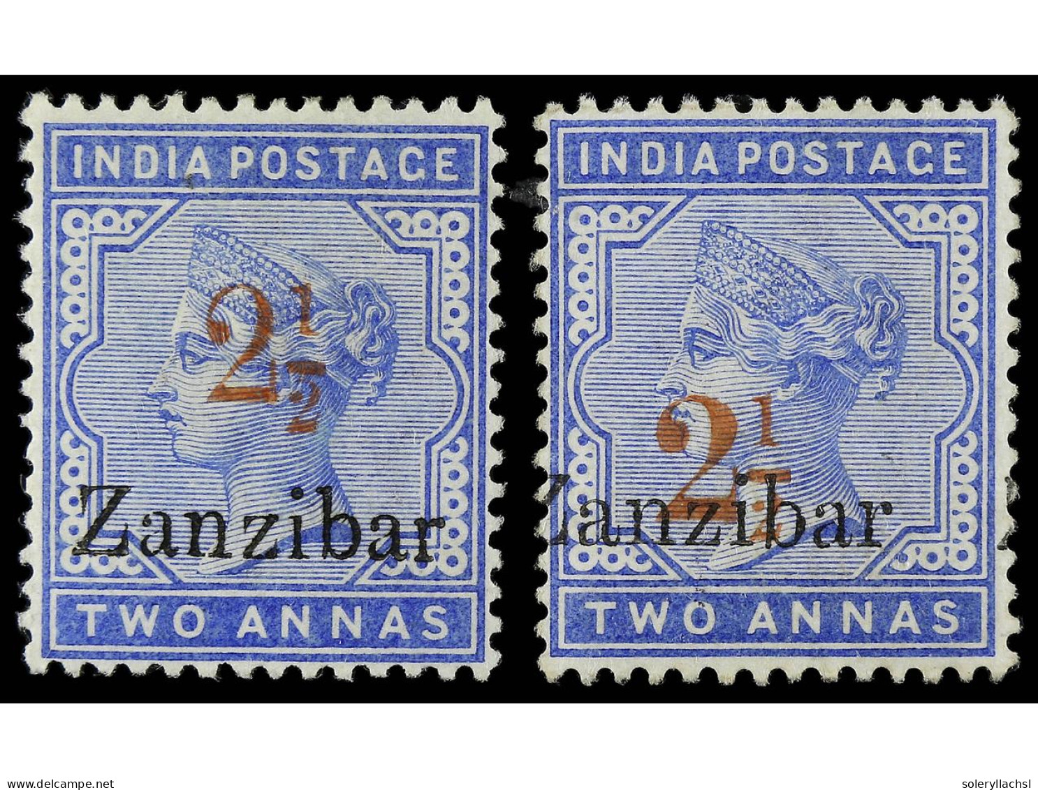 * ZANZIBAR. 1896. 2 1/2 On 2 A. Plae Blue, Surcharged 6 And 7. SG.26, 27. Stanley Gibbons.260£. - Andere & Zonder Classificatie