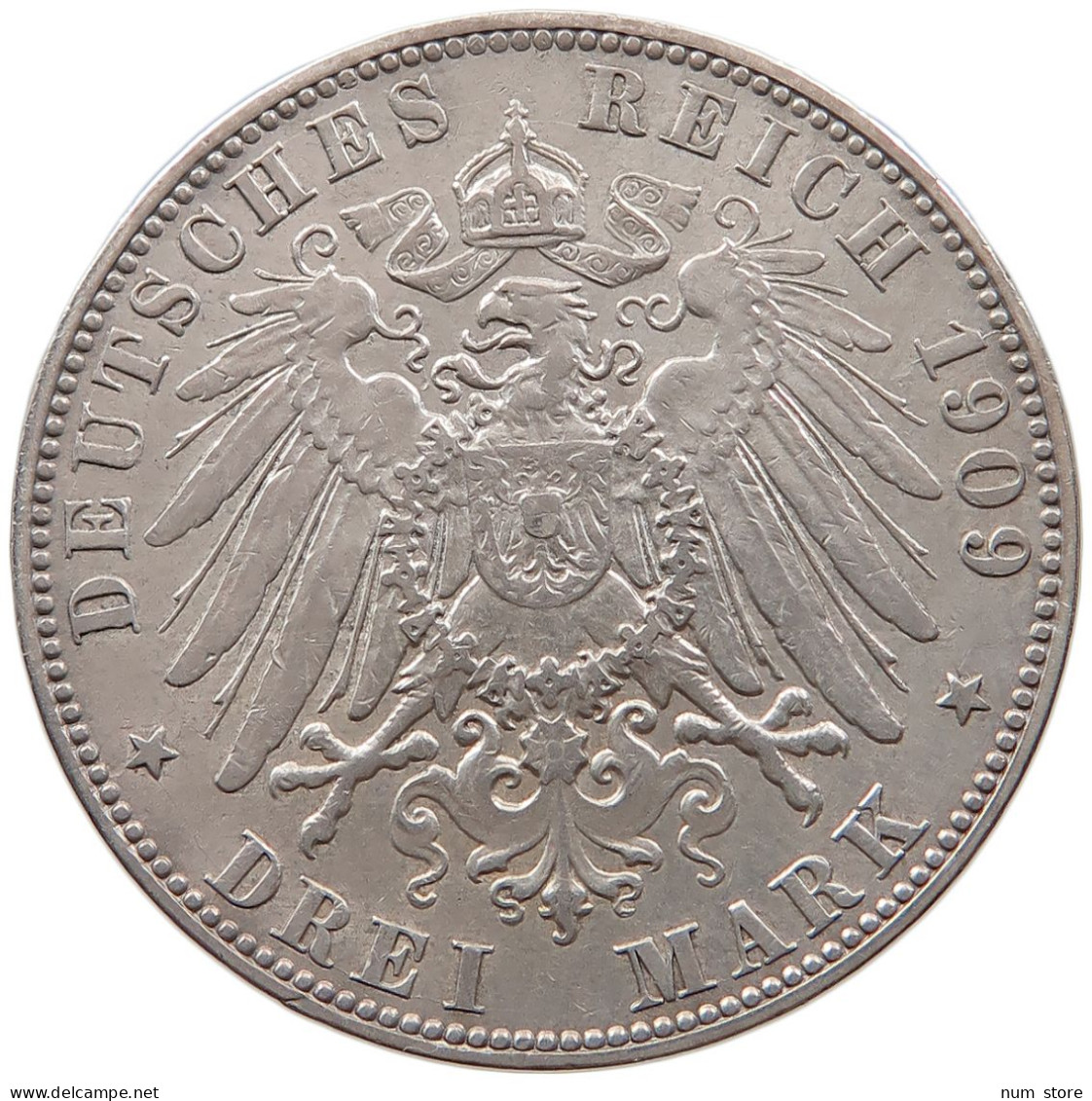 HAMBURG 3 MARK 1909 J  #t024 0007 - 2, 3 & 5 Mark Silber